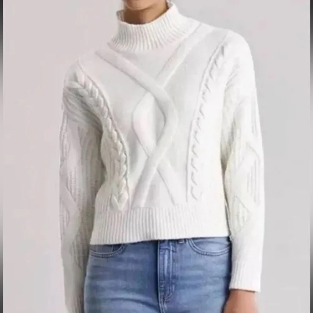 Elizabeth and James Cable Knit Cream Turtleneck Crop Sweater